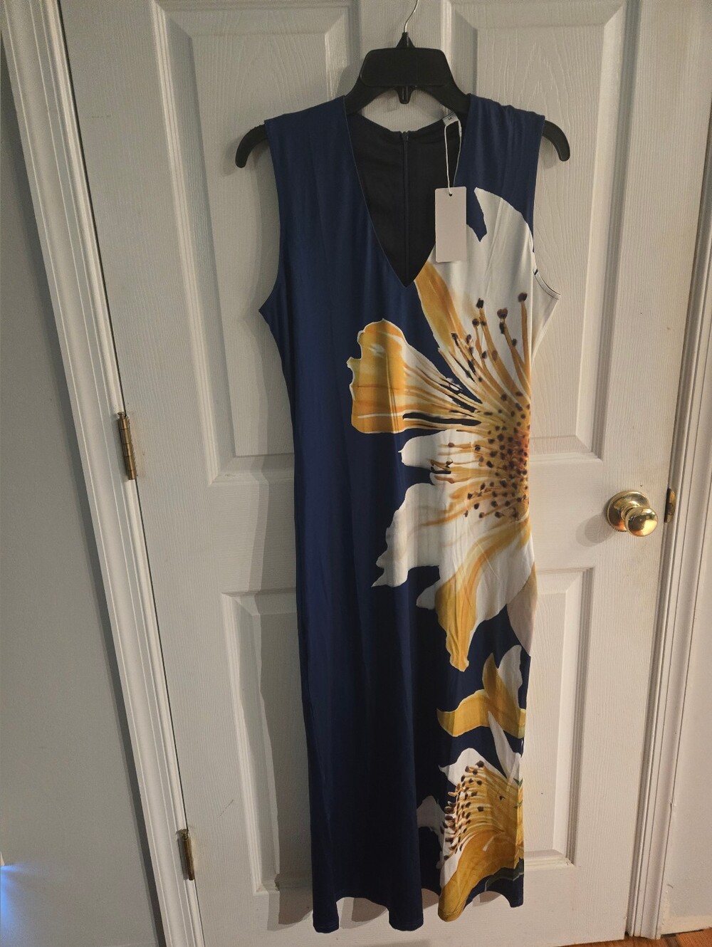 Sleeveless Women's M Navy Maxi Dress with Yellow & White Floral Print. New